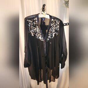 Black Sheer Sequin Blouse